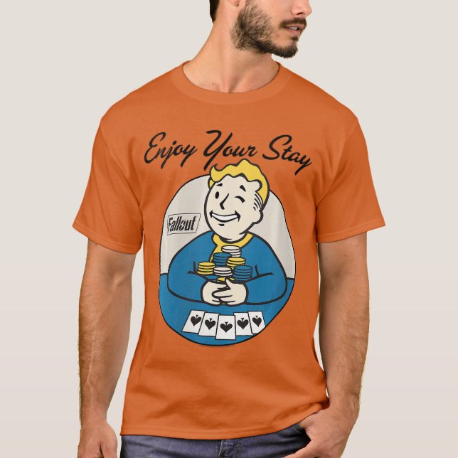 Womens Fallout Video Game Vault Boy Poker Enjoy Yo T-Shirt (Front)