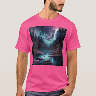 Womens Fantasy Fall Landscape River And Waterfalls T-Shirt