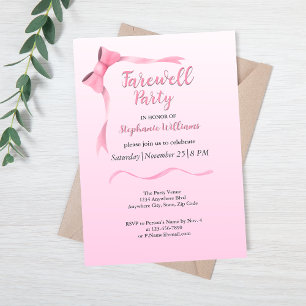 women's farewell elegant pink bow party invitation
