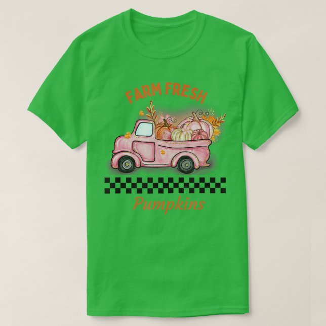 WOMENS FARM FRESH PUMPKINS AUTUMN PINK TRUCK FALL  T-Shirt (Design Front)