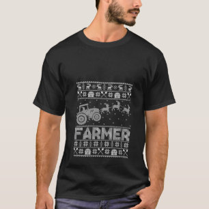 Womens Farmer Tractor Reindeer Xmas Ugly Farmer Ch T-Shirt