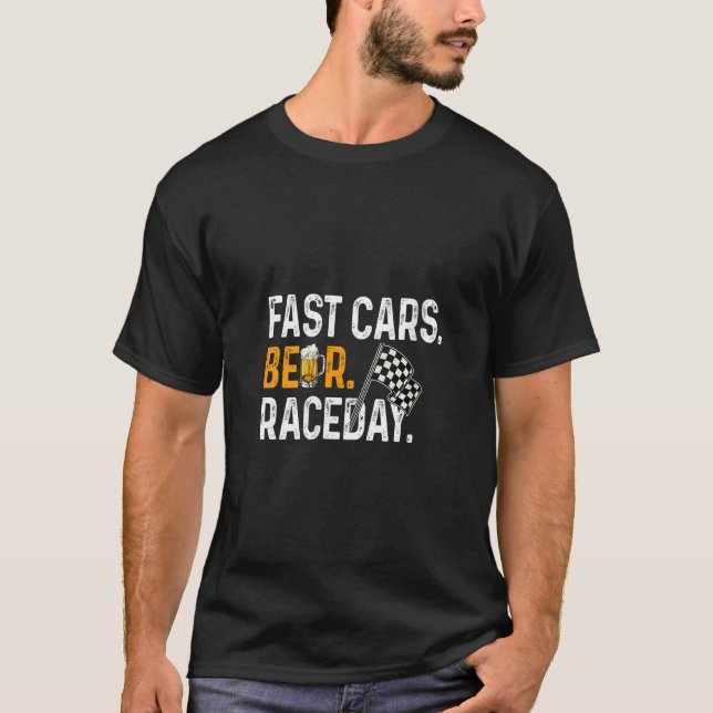 Womens Fast Cars Beer Race Day Funny Car Driver Ra T-Shirt (Front)
