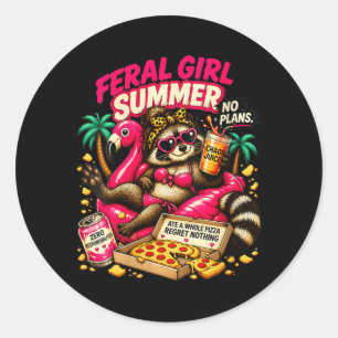 Womens Feral Girl Summer Racoon Plans Funny Classic Round Sticker