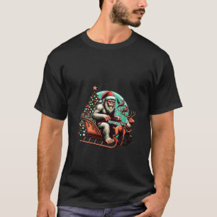 Womens Festive Bigfoot Riding Sleigh Sasquatch Chr T-Shirt