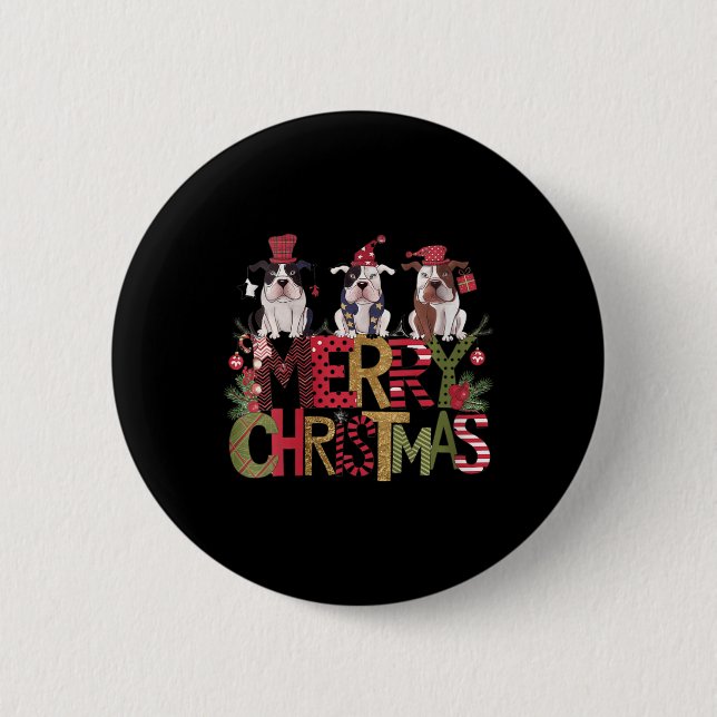 Womens Festive merry Christmas' Bulldogs  6 Cm Round Badge (Front)