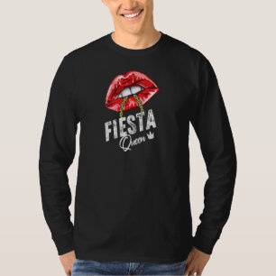 Womens Fiesta Queen Women Lips Chain Spanish Latin T-Shirt