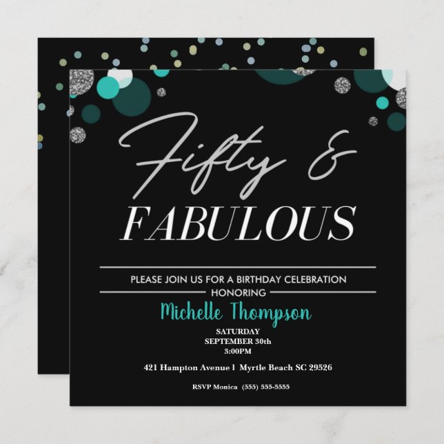 Women's Fifty and Fabulous Birthday Invitation (Front/Back)