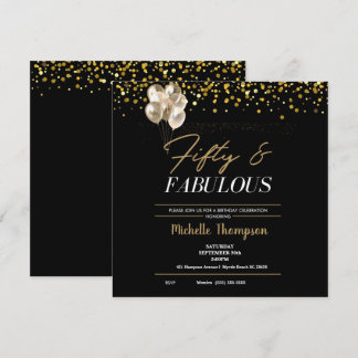 Women's Fifty and Fabulous Gold Birthday Invitat Invitation