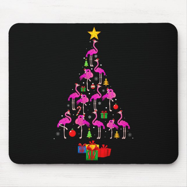 Womens Flamingo Christmas Tree Pajamas Santa Hat F Mouse Pad (Front)
