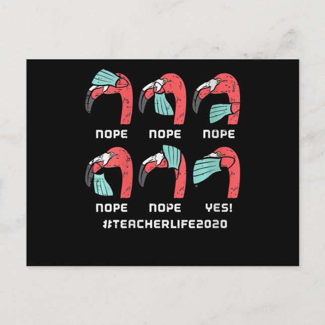 Womens Flamingo Face Mask Teacher Life 2020 Social Announcement Postcard (Front)