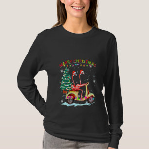 Womens Flamingo Santa Hat Xmas Light Motobike Chri T-Shirt