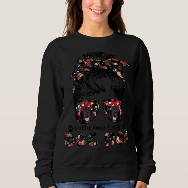 Womens Flat Coated Retriever Dog Mum Messy Bun Hai Sweatshirt (Front)