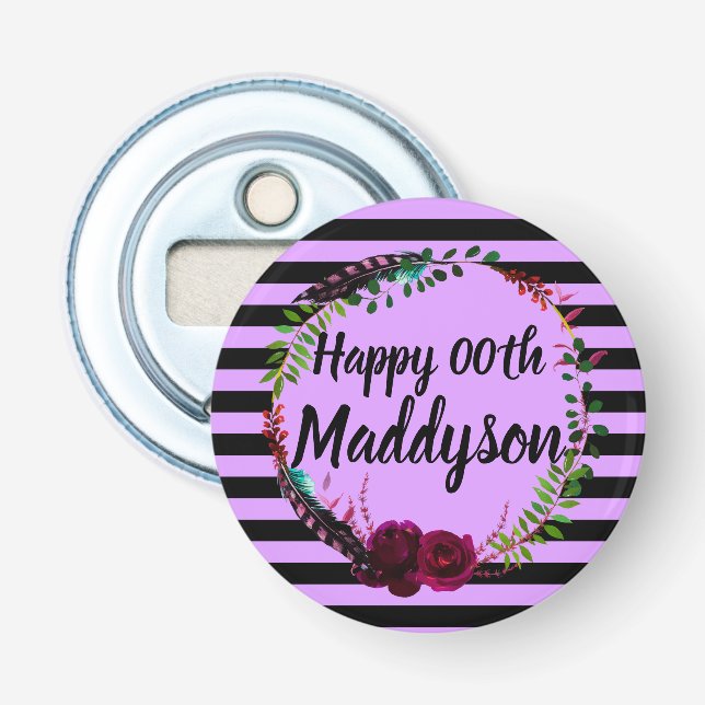 Women's Floral 18th 21st 30th 40th 50th 60th 70th Bottle Opener (Front)