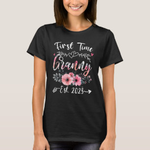 Womens Flowers First Time Granny Est 2023 T-Shirt