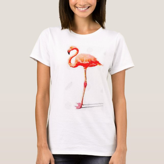 Women's Flowy Top: Pink Flamingo Watercolor T-Shirt (Front)