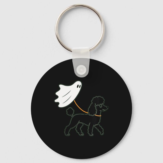 Womens Flying Ghost Walking Black Poodle - Dog Mum Key Ring (Front)