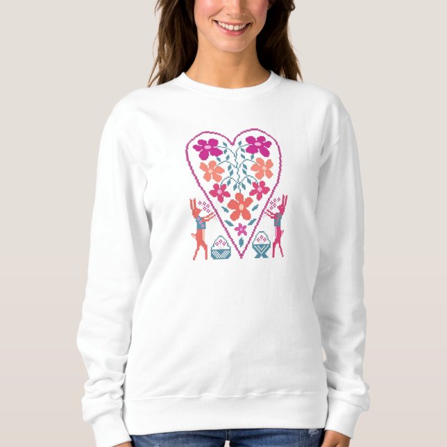 Women's Folky Heart with Rabbits Sweatshirt (Front)