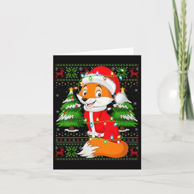 Womens Fox Christmas Lights Santa Costume Ugly Xma Card (Front)