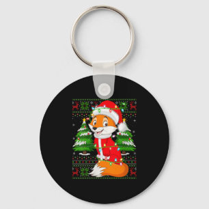 Womens Fox Christmas Lights Santa Costume Ugly Xma Key Ring