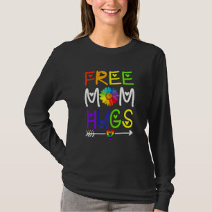 Womens Free Mum Hugs Daisy Rainbow Heart Lgbt Prid T-Shirt