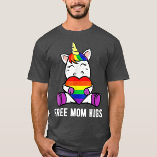 Womens Free Mum Hugs Funny Unicorn Gay LGBT Pride T-Shirt