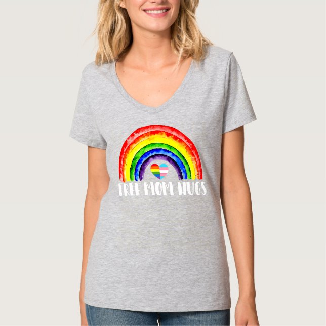 womens Free Mum Hugs Rainbow Heart LGBT  T-Shirt (Front)
