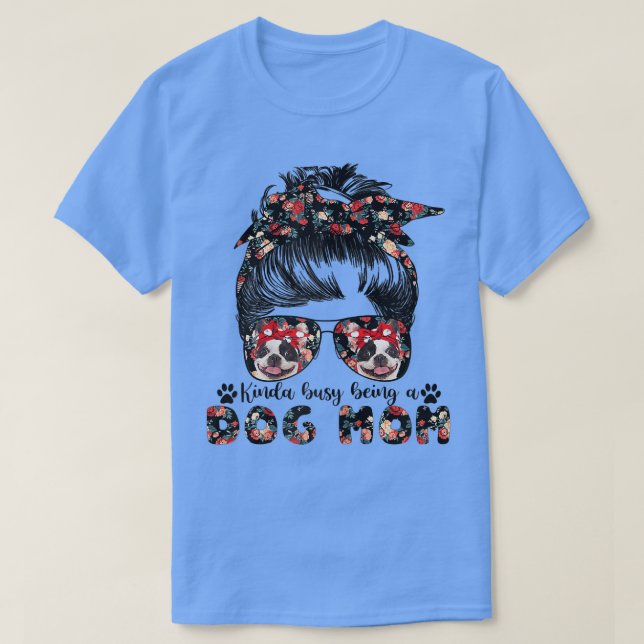 Womens French Bulldog Dog Mom Messy Bun Hair Glass T-Shirt (Design Front)