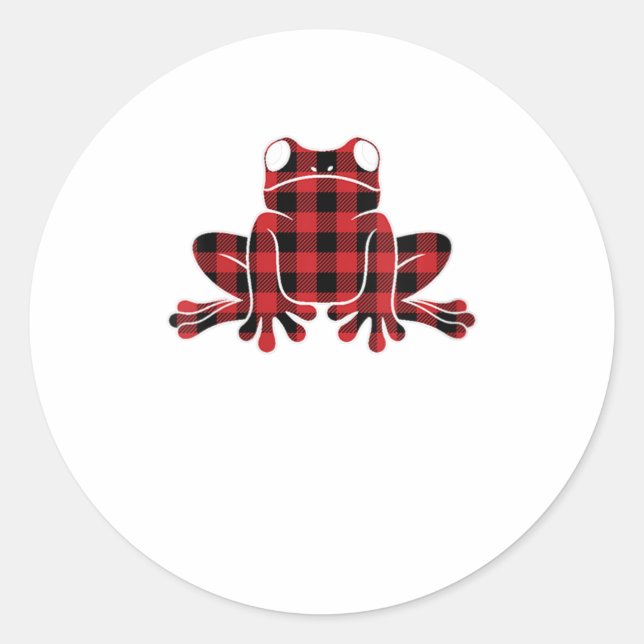 Womens Frog Red Buffalo Plaid Christmas Classic Round Sticker (Front)