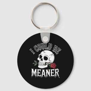 Womens Funny Adult Humour Quote Skull With Rose - Key Ring