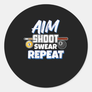 Womens Funny Aim Pool Player Gift Billiard Balls Classic Round Sticker