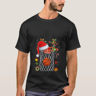Womens Funny Basketball Basket Reindeer Santa Hat  T-Shirt