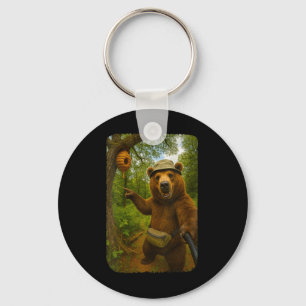 Womens Funny Bear Selfie Near Beehive Hiking Throu Key Ring