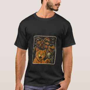 Womens Funny Bigfoot Alien Cat Dinosaur Rock On Ha T-Shirt