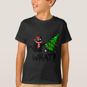 Womens Funny Black Cat Gift Pushing Christmas Tree T-Shirt