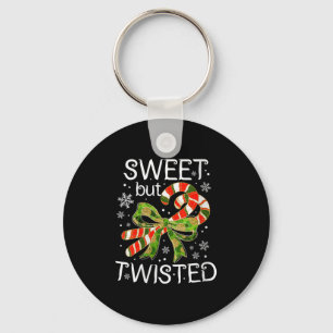 Womens Funny Candy Cane Sweet But Twisted Christma Key Ring