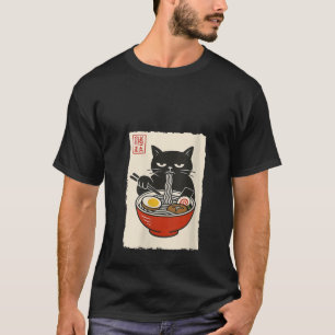 Womens Funny Cat Grumpy Ramen Sumi e Kawaii Ink Pa T-Shirt