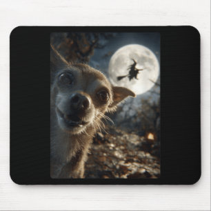 Womens Funny Chihuahua Selfie Full Moon Flying Mouse Pad