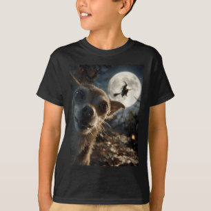 Womens Funny Chihuahua Selfie Full Moon Flying T-Shirt