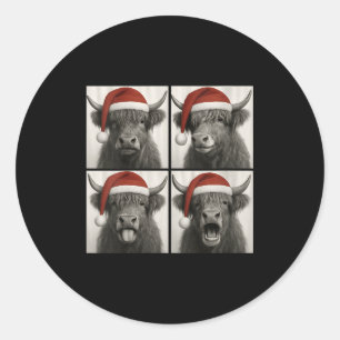 Womens Funny Christmas Highland Cow Santa Photo Bo Classic Round Sticker