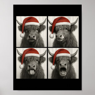 Womens Funny Christmas Highland Cow Santa Photo Bo Poster
