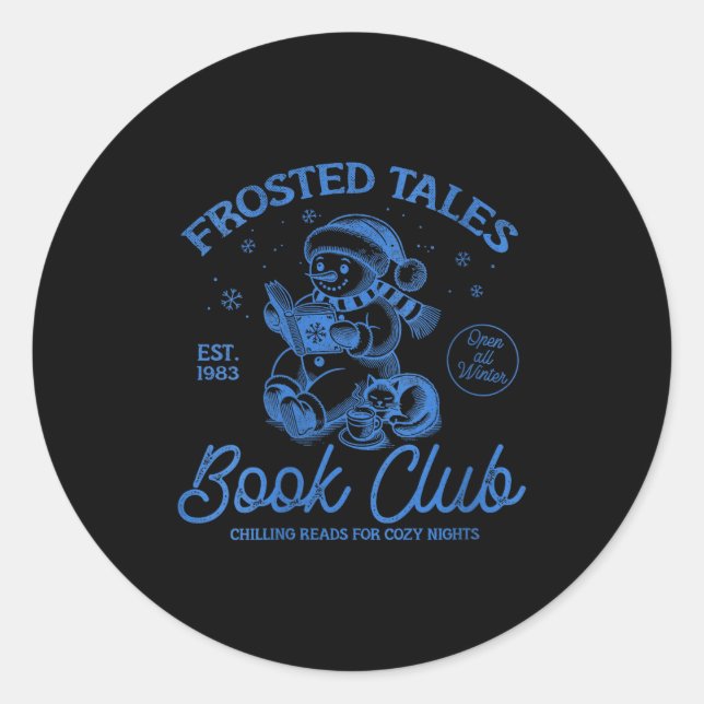 Womens Funny Christmas Snowman Frosted Tales Book  Classic Round Sticker (Front)