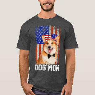Womens Funny Corgi Dog Mum Usa Flag Mother's Day16 T-Shirt