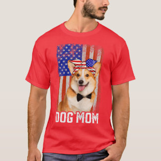 Womens Funny Corgi Dog Mum USA Flag Mother's Day T-Shirt