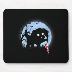 Womens Funny Cute Kawaii Scary Halloween Black Dog Mouse Pad
