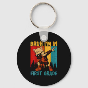 Womens Funny Dabbing Cat Bruh I'm In First Grade S Key Ring