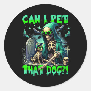 Womens Funny Dog Lover Skeleton Halloween Dog Classic Round Sticker