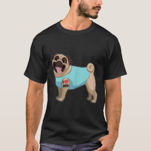 Womens Funny Dog Pug I Love Mum Tattoo Gift Tee 