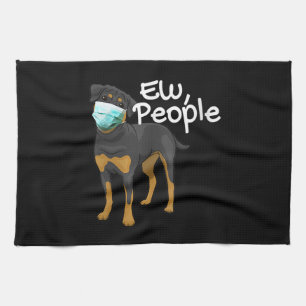 Womens Funny Dog Wearing A Mask Sign - Rottweiler Tea Towel