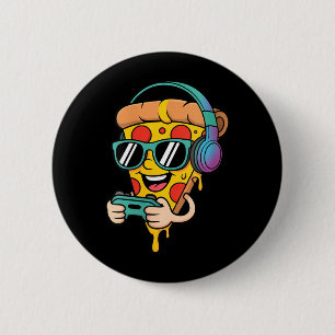 Womens Funny Gamer Pizza Food Video Gaming Men 6 Cm Round Badge