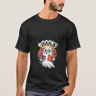 Womens Funny Ghost Reading Books Spooky Sunset V N T-Shirt